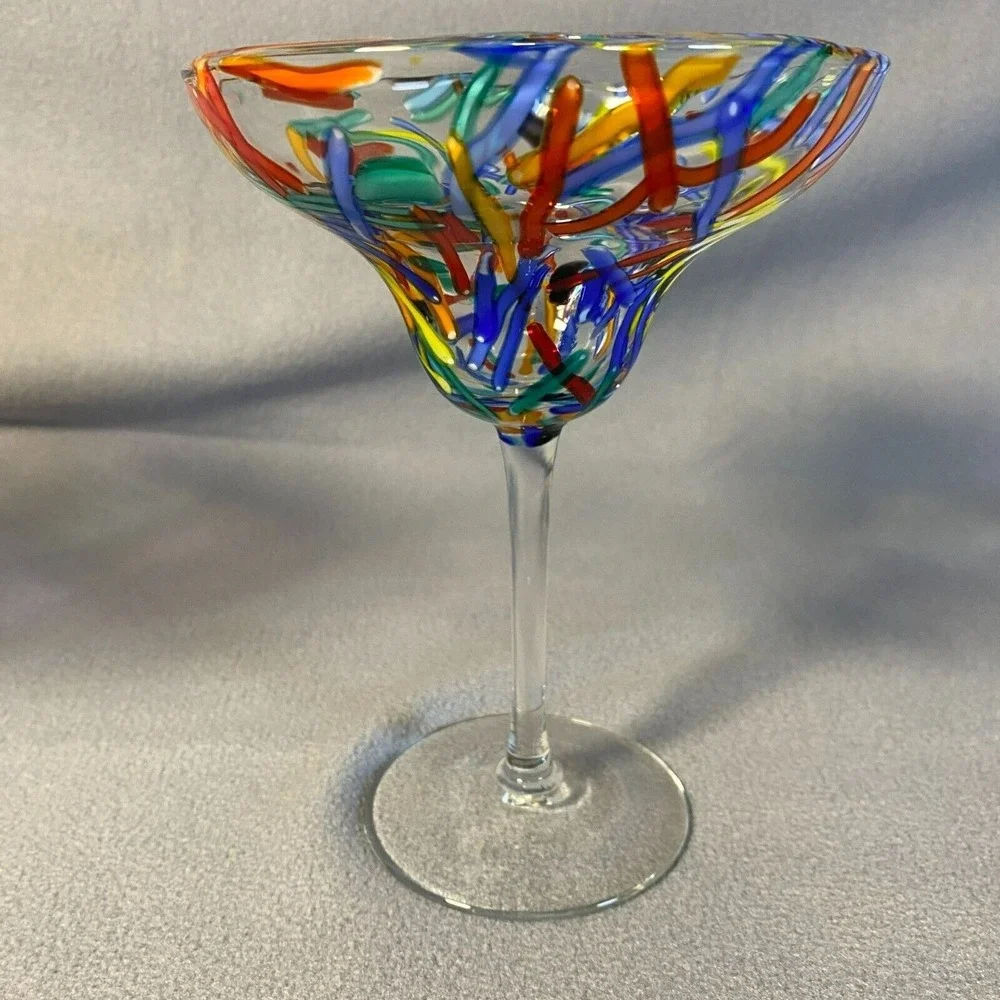 2 Pier One Confetti Swirl Design‎ Hand-Painted Glasses For Wild Margarita Nights